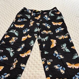 Maeve Black Pants with Multicolor Butterfly Print